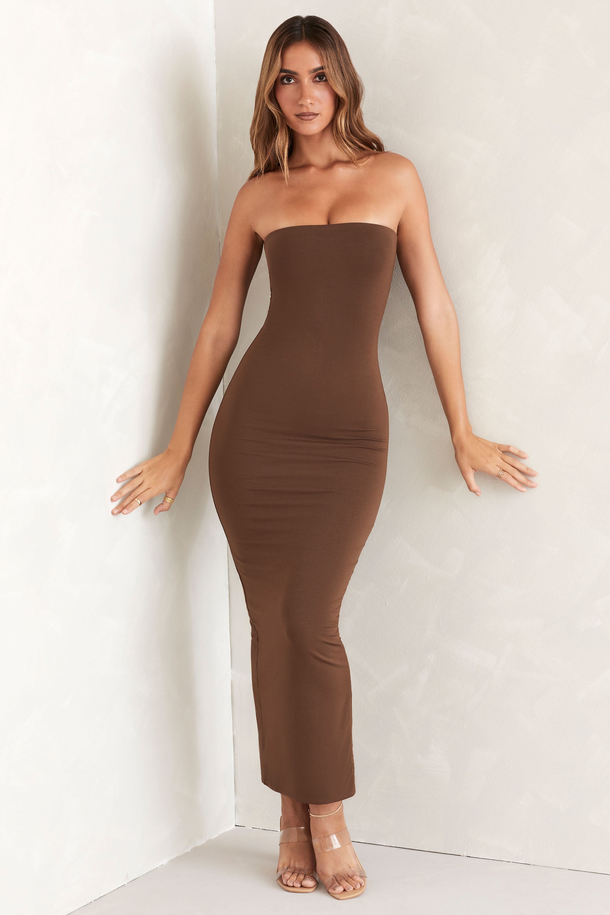 brown strapless dress
